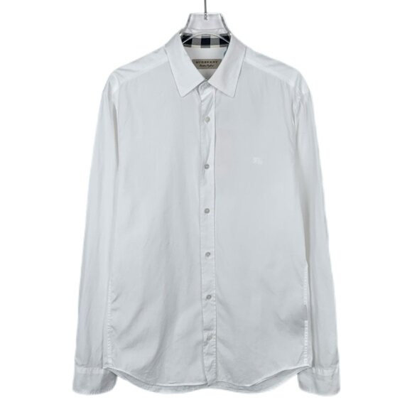 XF244 Burberry Lapel White Cotton Long Sleeve Shirt Size S Slightly stained